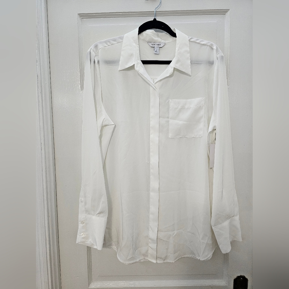 Nine West White Dress Shirt Tailored Fit
